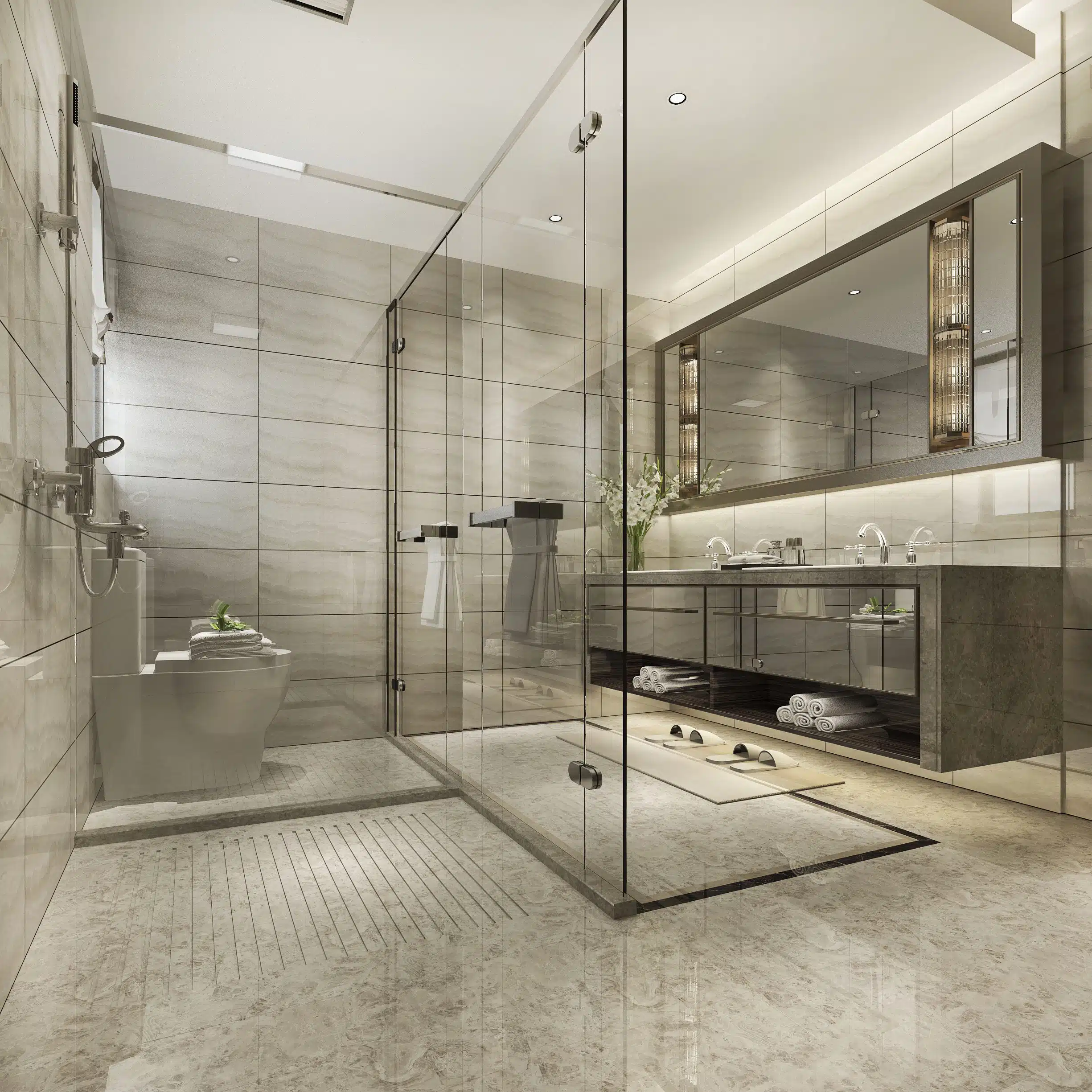 Mirror and Glass installation in Bathroom at AL QUOZ DUBAI