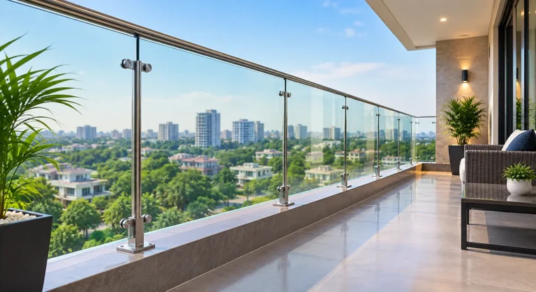 Modern balcony glass railing in Dubai with clear glass panels