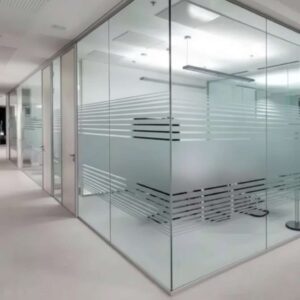Commercial frameless glass door and office partitions installed at office in Al Quoz