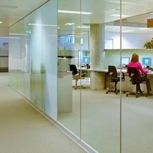 Commercial frameless glass door and office partitions installed at office in Al Quoz
