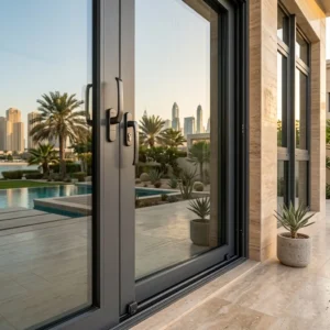 Premium aluminium entrance door installation in Dubai