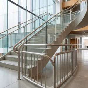 Aluminium handrail with tempered glass railing system in Dubai