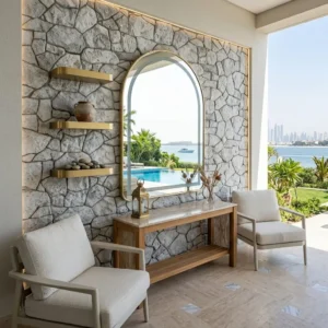 Elegant beveled wall mirror adding a premium finish to a modern Dubai interior