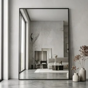 Premium black frame wall mirror installed in a modern interior