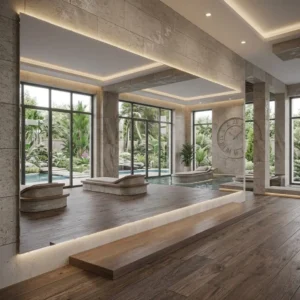 Frameless bathroom mirror creating a clean and modern look in Dubai