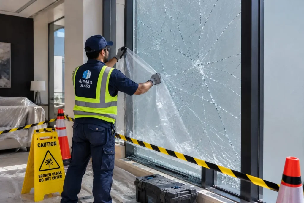 Cracked window glass that needs safe replacement