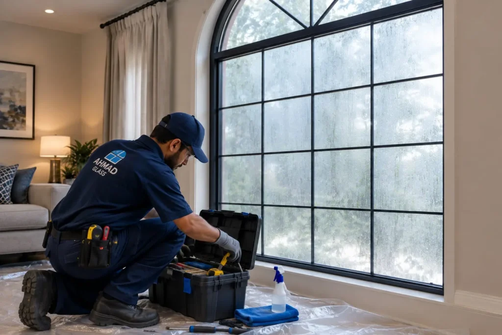Moisture trapped between two pane glazed window