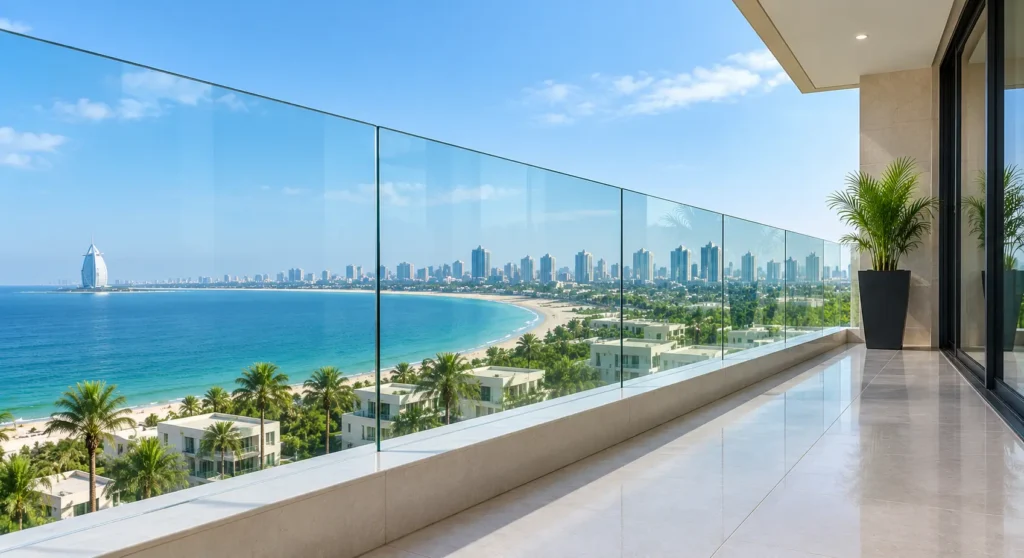 Frameless glass railing for a modern Dubai balcony