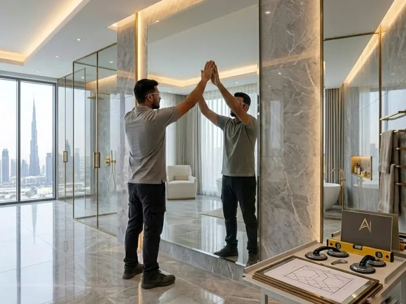 Custom wall mirror installation Dubai by Ahmad Glass Works