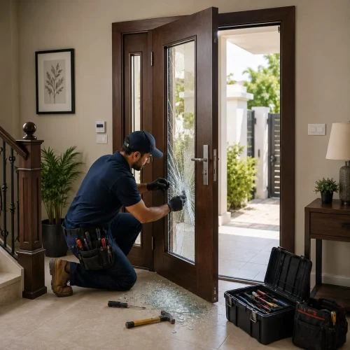 Professional glass door repair and door alignment in Dubai