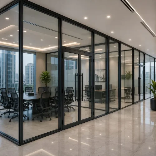 Office aluminium glass partition and entrance system in Dubai