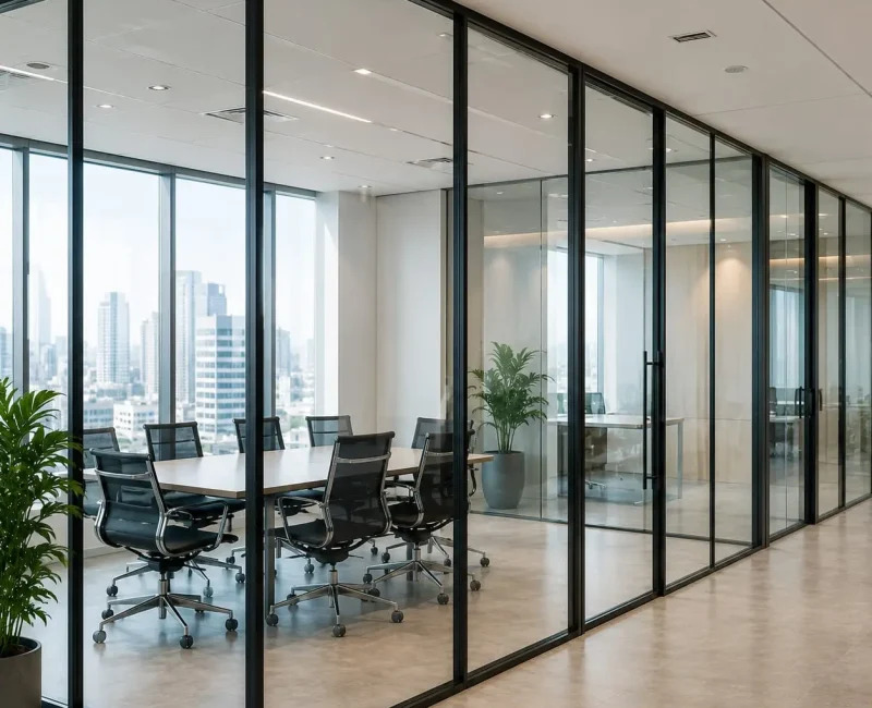 Office glass partition installation for a warehouse office by Ahmad Glass Works in Al Quoz Dubai
