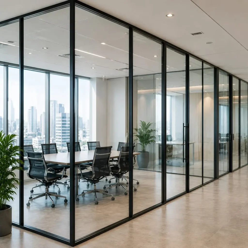 Office glass partition installation for a warehouse office by Ahmad Glass Works in Al Quoz Dubai