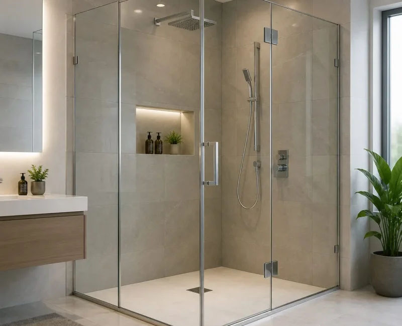 Frameless shower glass installation in Al Quoz Dubai