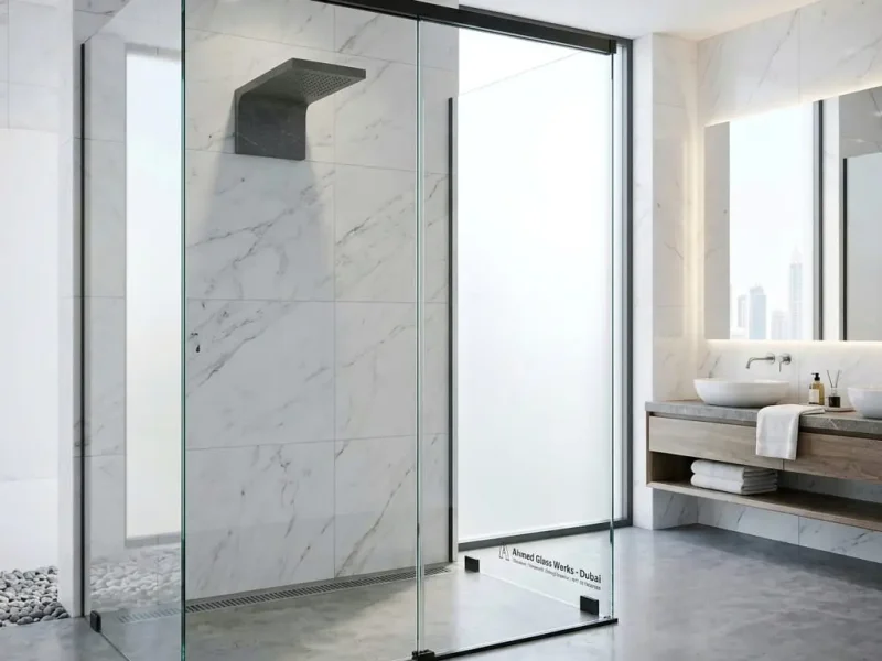 Frameless shower glass partition Dubai installed by Ahmad Glass Works