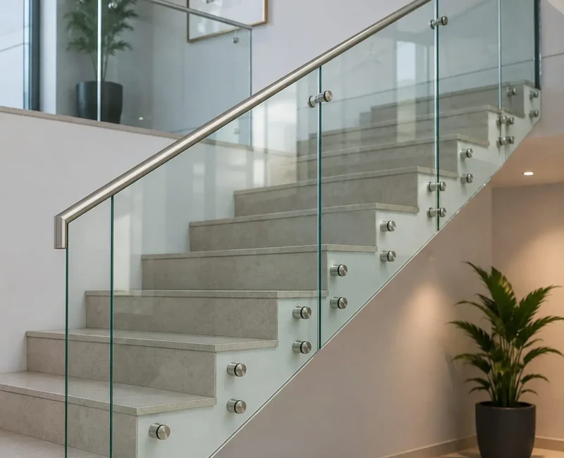 Tempered stair glass railing installation in Al Quoz Dubai